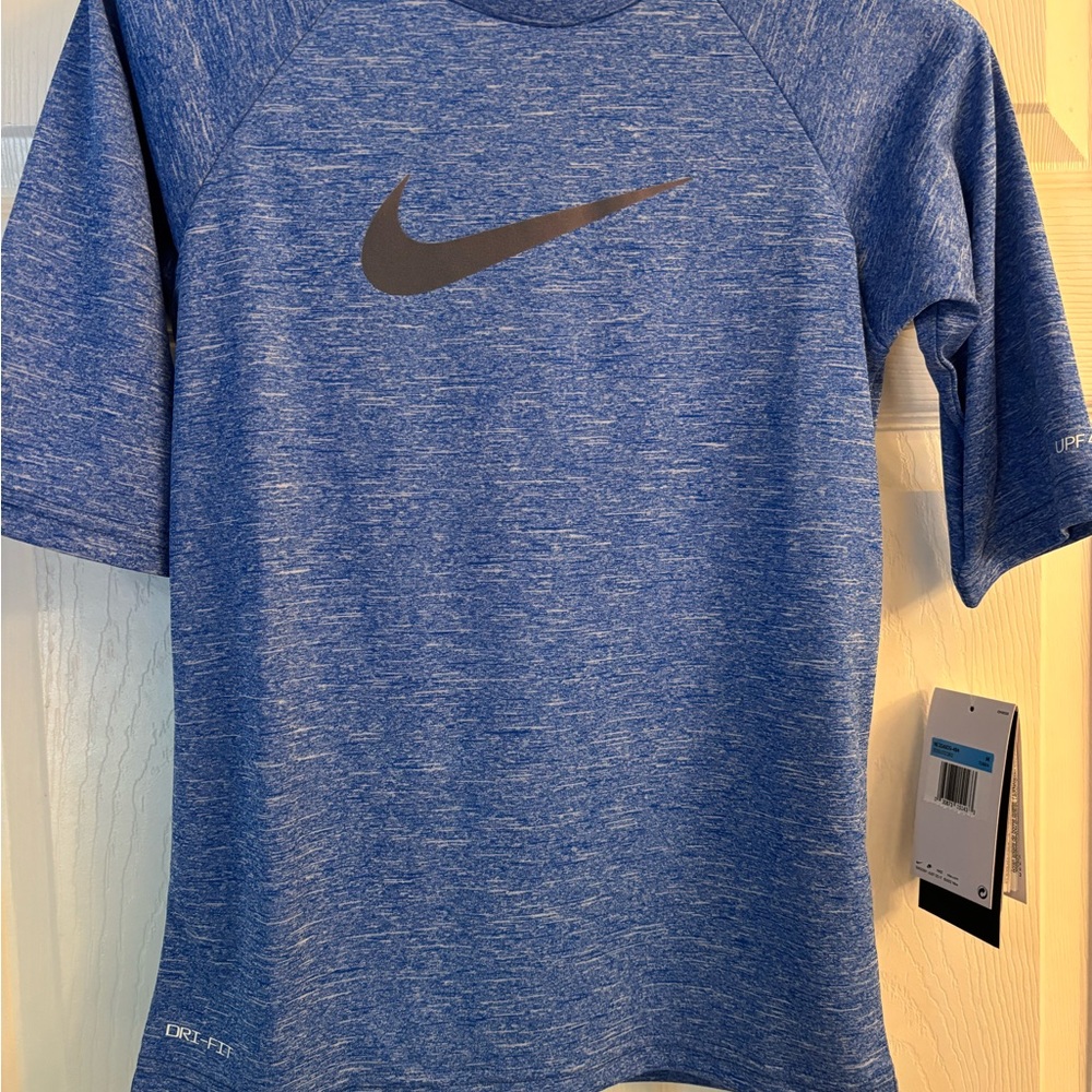 Nike Swim Kids Dri Fit Heathered Blue Short Sleeve rash guard